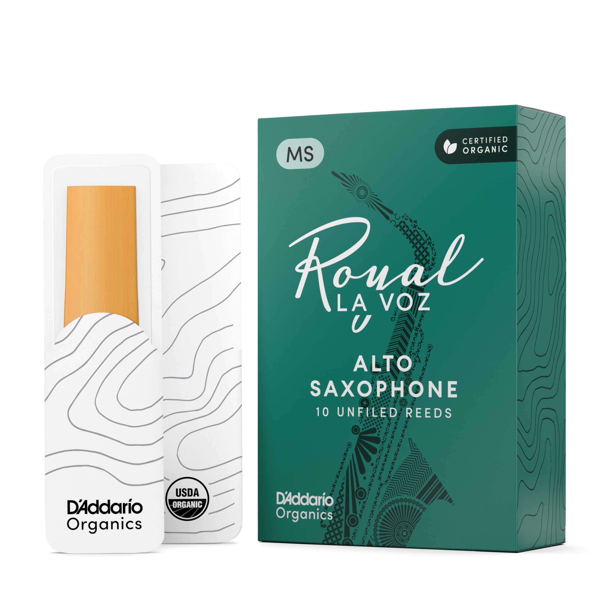 D'Addario Organic Royal La Voz Alto Saxophone Reeds, Strength Medium Soft, 10-pack