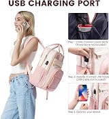 LOVEVOOK Laptop Backpack 15.6 inch Womens Anti Theft USB Port Waterproof Pink view 4