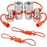 ANCIMOON 1/4'' Ag ISO 5675 Poppet Pioneer Hydraulic Quick Connect Coupler with Dust Caps