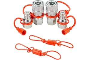 ANCIMOON 1/4'' Ag ISO 5675 Poppet Pioneer Hydraulic Quick Connect Coupler with Dust Caps