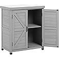 Potting Bench with Storage Cabinet and Metal Table Top for Outdoor Patio, Garden Furniture Wood Workstation (Classic Grey, 31x17x36)