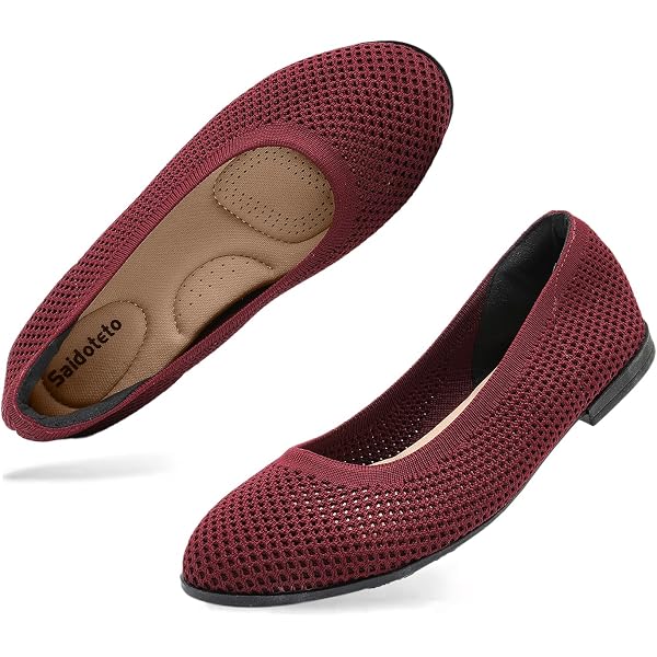 Qibusleen Closed Round Toe Flats For Women Knit Ballet Flats