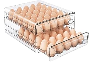 HIYOHIYO Clear 60 Egg Holder for Fridge, High Capacity Egg Container for Refrigerator, Stackable Egg Storage Trays for Countertop, Eggs Organizer for Refrigerator (2 Layer, 11.6"x 10.2"x 5.1")
