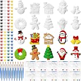Simgoing 20 Set Christmas Ceramic Painting Kit Xmas Party Favor for Adults | DIY Plaster Snowman Santa Xmas Tree Penguin to Paint, Paint Your Own Figurines,Christmas Ornaments Crafts, for Xmas Party