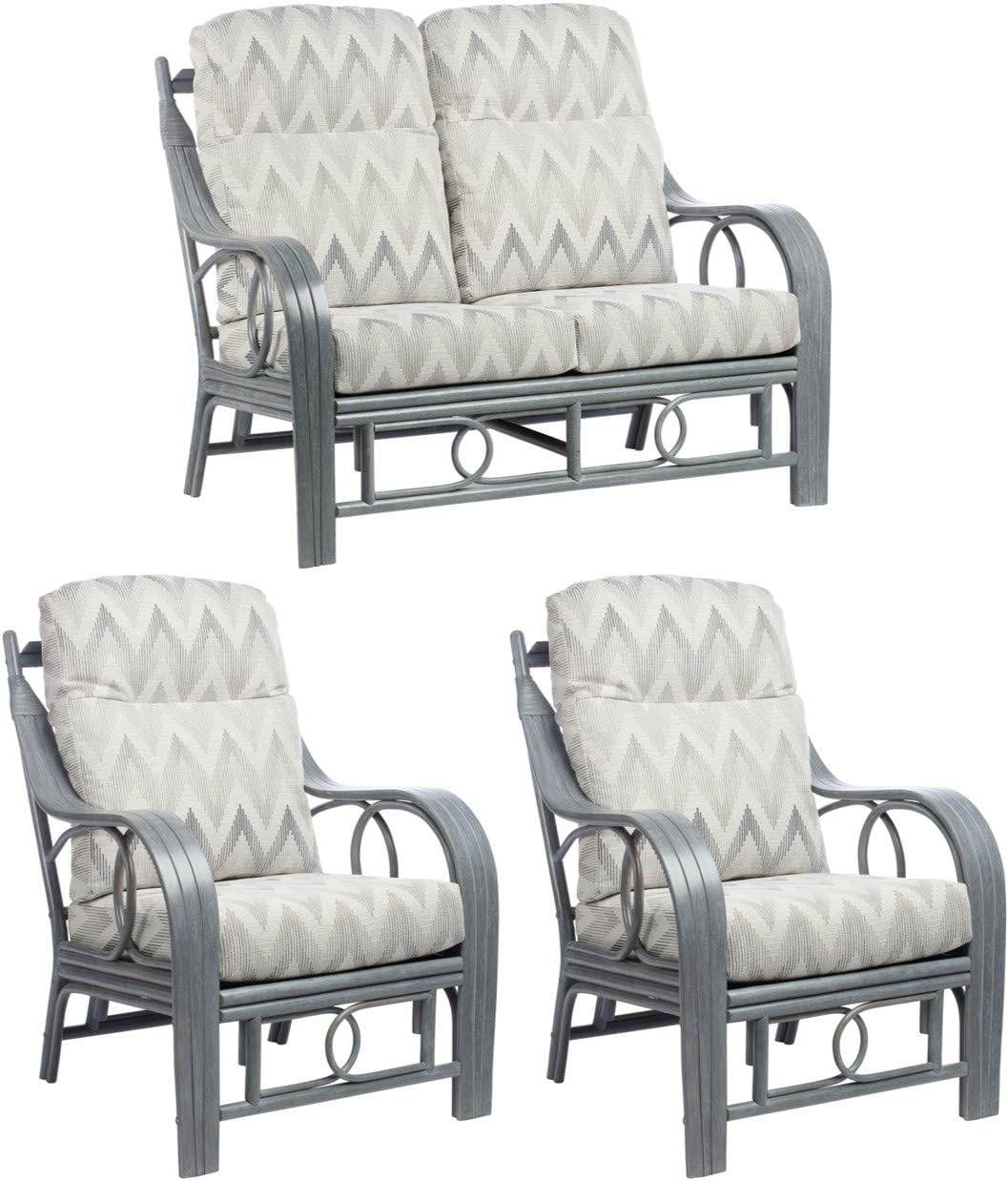 Desser Madrid Grey 3 Piece Conservatory Furniture Set 2 Seater Sofa & 2x Armchair Suite Real