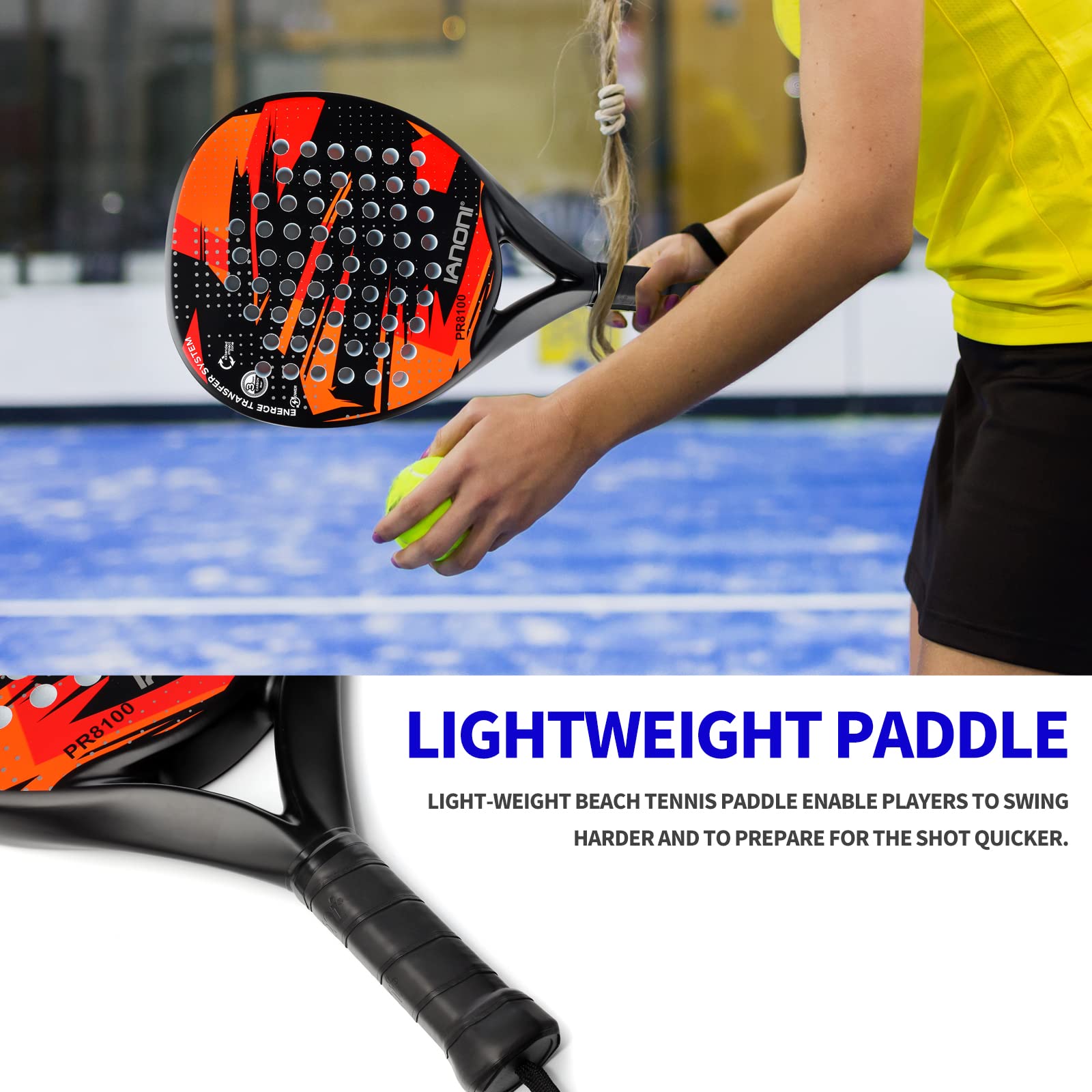 thumbnail image 2 of Pro Aviana Padel Racket – Carbon Fiber Surface With EVA Memory Flex Foam Core (A270-VBR-BLU) 2 of 6