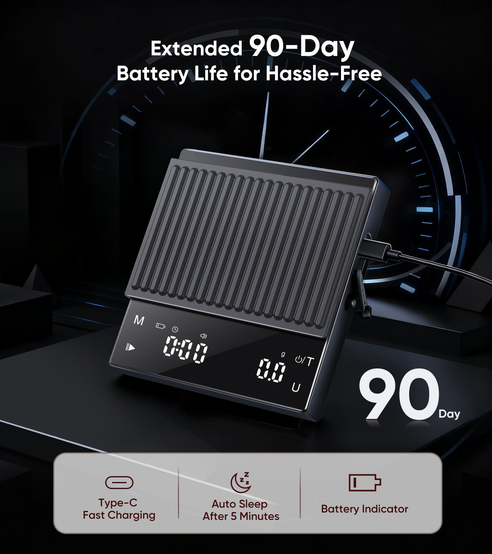 Rechargeable Coffee Scale with Timer, Mini Espresso Scale 2kg/0.1g High Precision Scale for Espresso & Pour-Over Coffee, Portable Digital Food Kitchen Scale