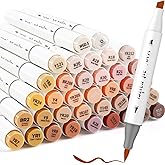 SFAIH Skin Tone Alcohol Markers Brush & Chisel - 37 Portrait Color Permanent Markers for Adults/Teen/Artists/Creators, Blendable Art Markers for Coloring Sketch & Drawing & Illustration-Refillable Ink