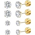 2 Pairs Flat Back Stud Earrings for Women, 18k Gold Cartilage Earrings as Screw Back Earrings Hypoallergenic for her, Nap Earring as Comfy Earrings Gifts for Her (3+5mm, Gold)