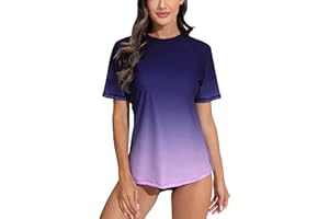Halcurt Women's Short Sleeve Swim Shirt Rash Guard Swimsuit Top Only UPF50+ Sun Protection Bathing Suit