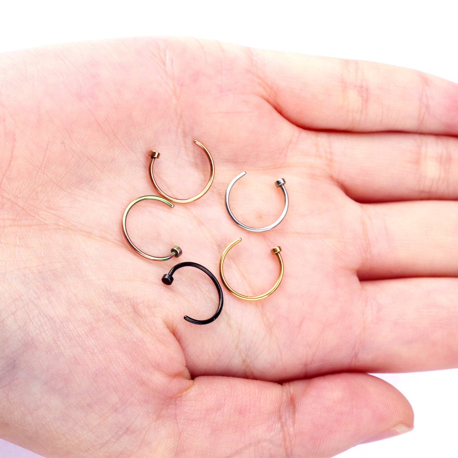 UHIBROS Nose Ring Hoop, 5 Pcs a Set 316L Stainless Steel Nose Rings Hoop Nose Piercing Body Jewelry,Unisex (Sliver)