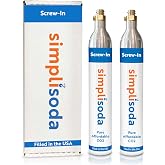 Simpli Soda 60L CO2 Canister Cylinders - Compatible w/Sodastream BLUE Screw-In Only, Ninja Thirsti, Philips, and More - Threaded Style Soda Streaming Machine CO2 Tanks Gas Refill, | 14.5 oz, Set of 2