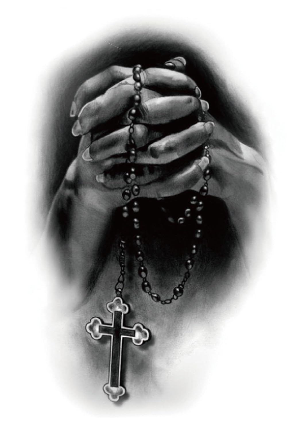 Praying Hands With Rosary Tattoo On Arm