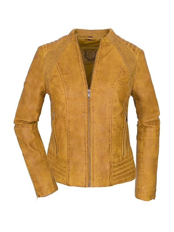 Magnifica Wunderschöne Schlichte Damen Lederjacke Ambra in Camel aus Lamm Nappaleder