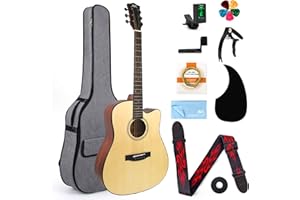 AKLOT 4/4 Acoustic Guitar Full Size 41'' Spruce Cutaway Guitar Bundle for Adult Students Beginners W/Gig Bag Tuner Strap Pick