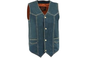 Milwaukee Leather DM1310 Men's Black Classic Denim Western Style Cowboy Biker Vest w/Snap Button Closure