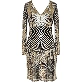 MISSCHEN Women's V Neck Sequin Bodycon Midi Dress Long Sleeve Stretchy Sparkly Cocktail Evening Party Gown