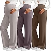 Sweetyweee 3 Pack Women's Maternity Pants, Over The Belly Pregnancy Sweatpants, Wide Leg Lounge Bottoms with Pockets
