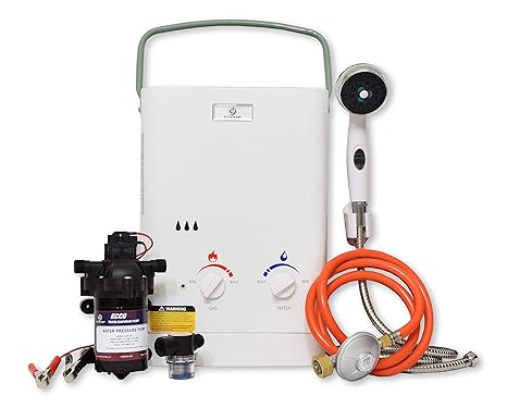 Eccotemp CEL5 Portable Water Heater Bundle 1.5 GPM, w/EccoFlo Diaphragm 12V Pump and Strainer