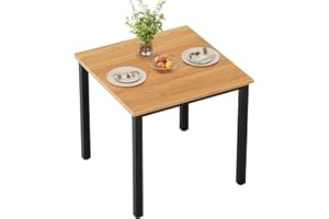 Need Small Square Dining Table- 31-1/2'' Sturdy and Heavy Duty Writing Desk for Small Spaces and Writing Table Desk, Teak Color Desktop & Black Frame AC3BB(8080) Breakroom Table