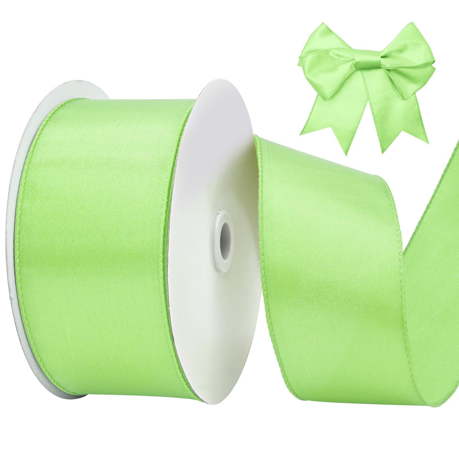 Photo 1 of BVIEAKD Sage Green Wired Satin Ribbon 2-1/2 Inch × 25 Yards Wired Ribbon for Gift Wrapping Crafts Home Decor Christmas Tree Bow Wedding Party