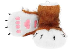 hbbhml Animal Fuzzy Slippers Bear Cat Wolf Dog Fox Fursuit Feet Paw Claw Shoes Furry Boots Costume Accessories for Adult Kids
