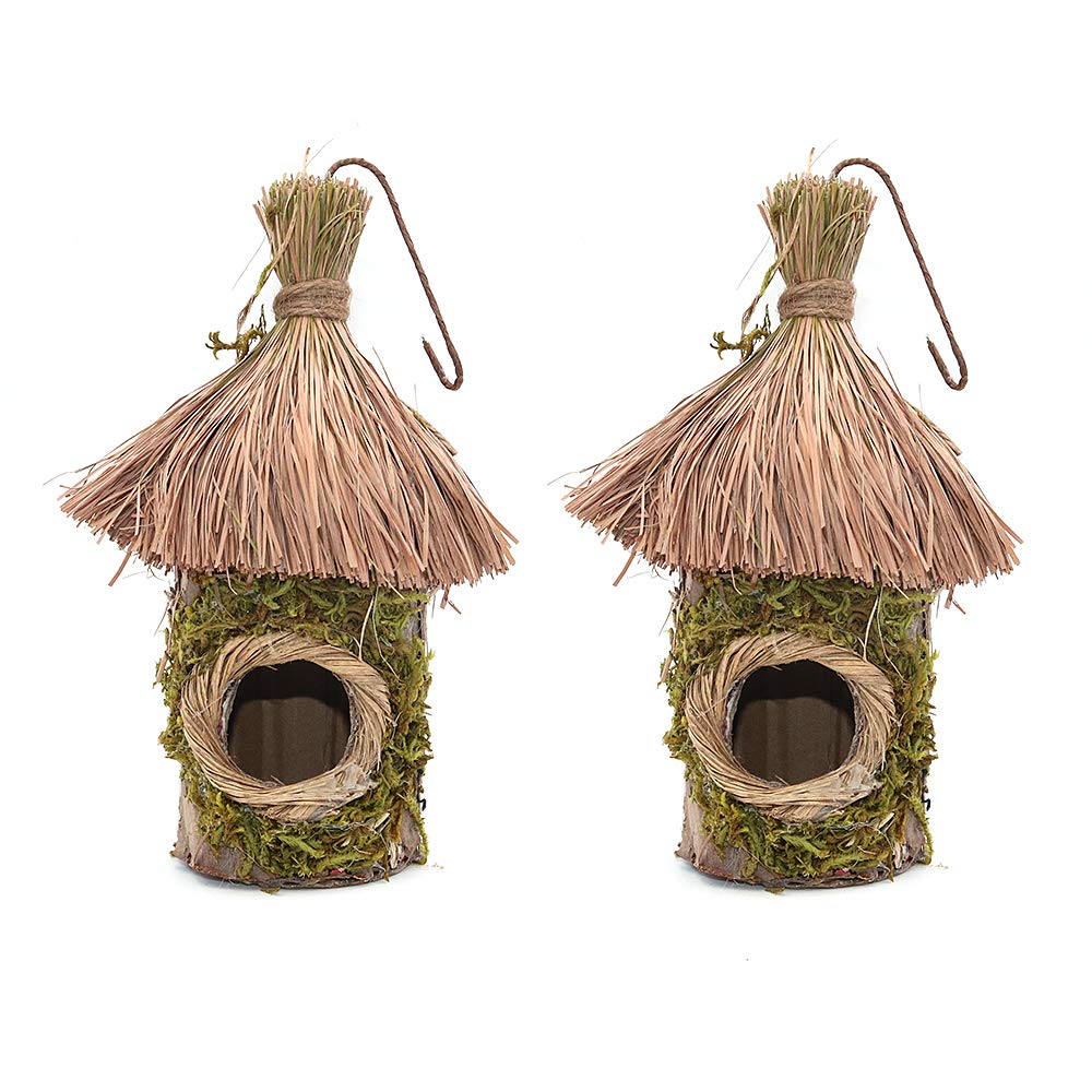 Namvo Wild Garden Bird Houses Nesting, 2Pcs Handwoven Straw Small Natural Material Shelter Outdoor Hanging Nester Pouch for Small Birds Sparrows