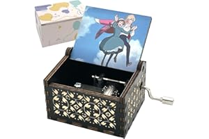 Pursuestar Black Wood Hand Crank Laser Engraved Vintage Wooden Music Box Wedding Valentine Christmas Birthday Musical Gift Fi