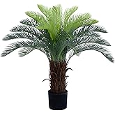 Bellacat 3ft UV Resistant Faux Sago Palm Tree with Natural & Lifelike Bark, 35in Super Full Artificial Cycad Tree with Realistic Leaves, for Home Office Patio Porch Front Door Decor.