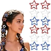 Totelux 4th of July Hair Clips 12Pcs Sequins Star Metal Snap Hair Barrettes Red White and Blue Patriotic Hair Accessories for Women Teen Girls Independence Day Y2K Hairstyle
