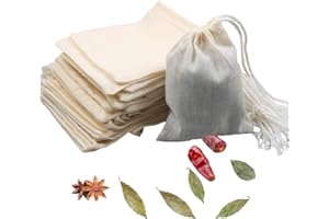 10Pcs Reusable Tea Filter Bags,Bone Broth Brew Muslin Strainer Spice Soup Bags, Natural Unbleached Cotton Cheesecloth for Col