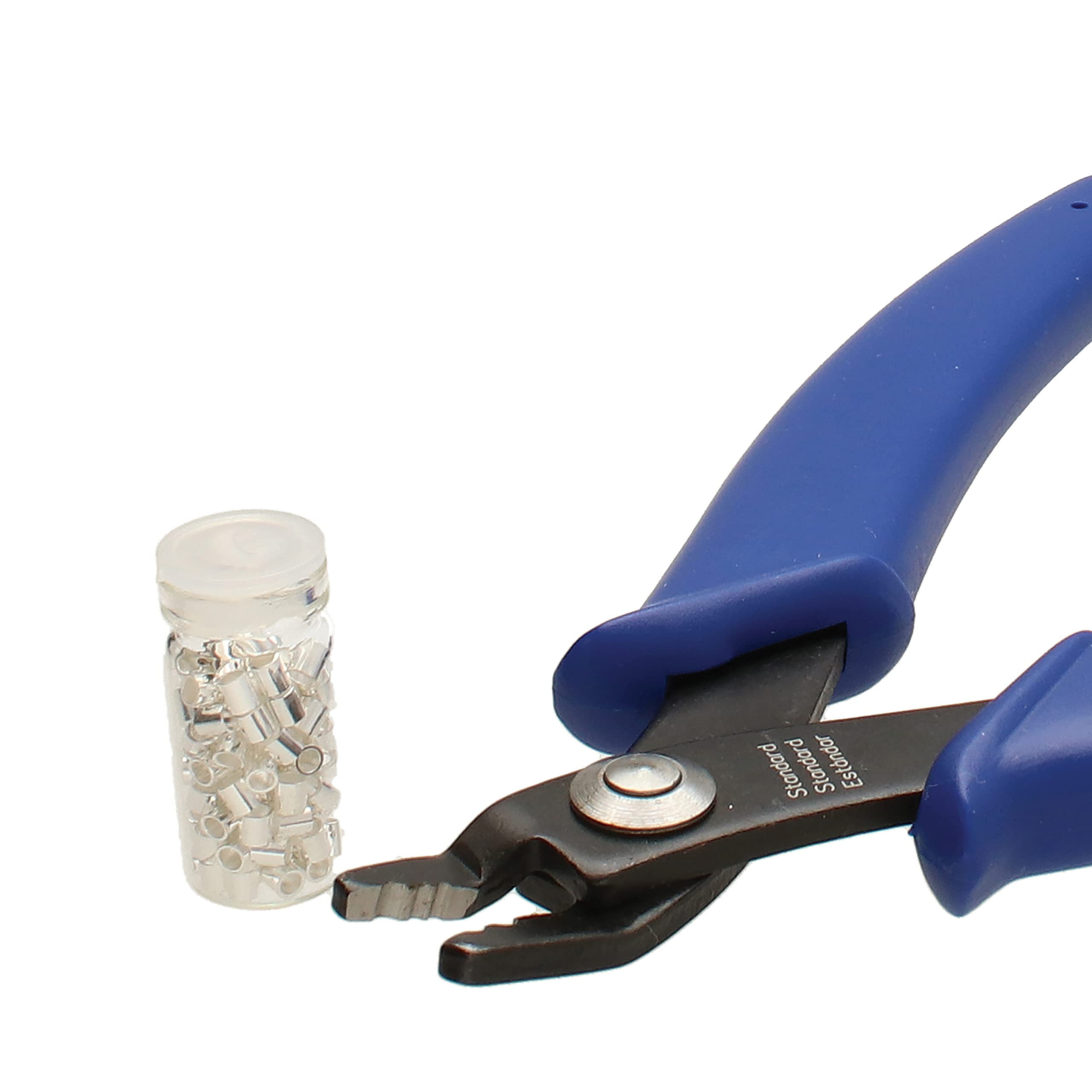 The Beadsmith Crimping Set – Crimping Pliers, 5 Inches Long (127mm) – and 100 Pieces 2x2mm Crimp Tubes – Create Smooth, Rounded Crimps Every Time, No Sharp Edges – Tool for Jewelry Making
