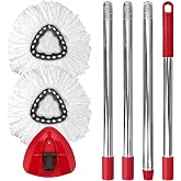 Spin Mop Replacement Set for EasyWring 1-Tank - 2 Heads + Handle + Base | Microfiber, Washable, Long-lasting, Rust-Resist Adjustable Handle (30"-58"), Smooth Triangle Base, Floor Cleaning(No Bucket)