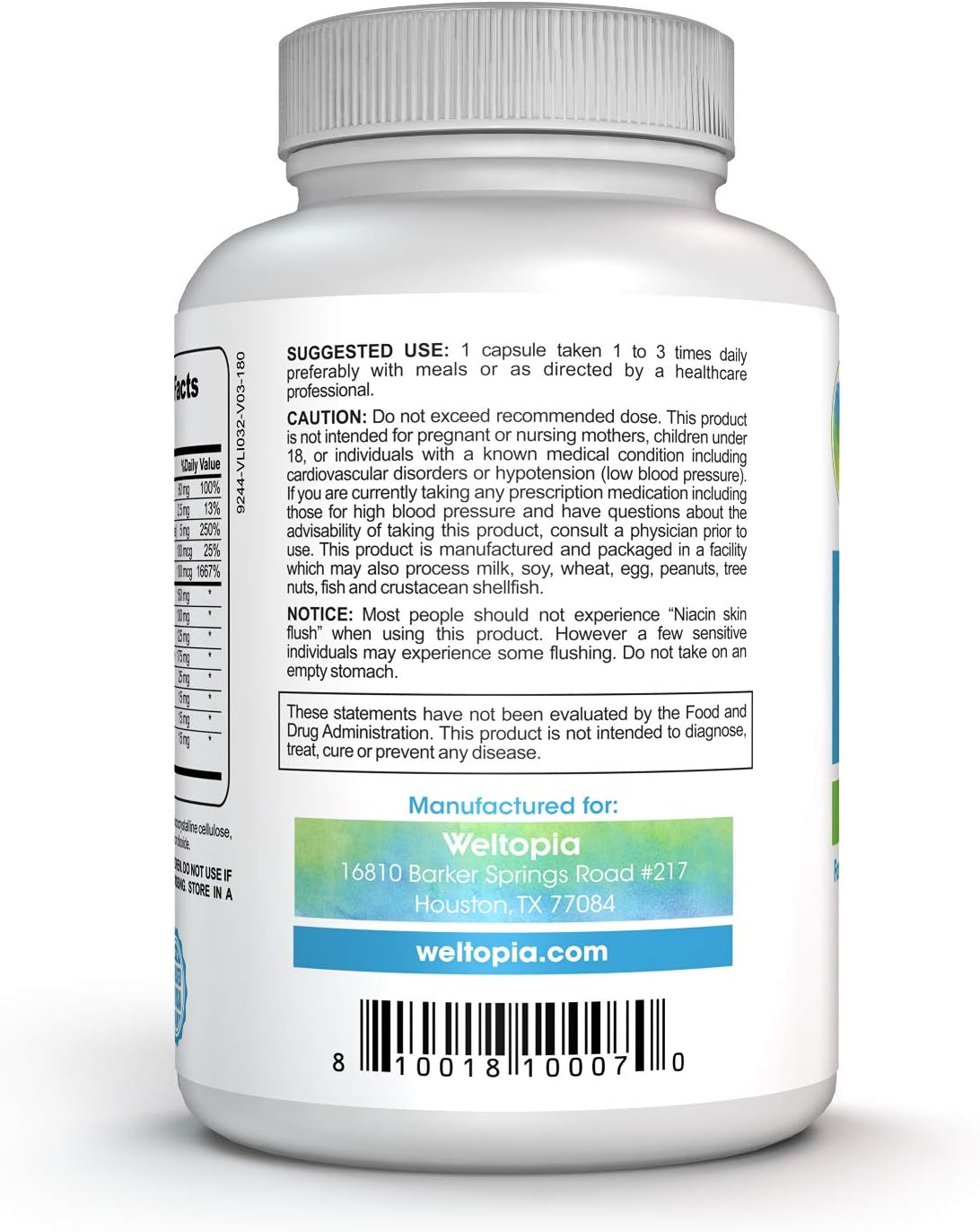 Weltopia - Advanced Blood Pressure Support - 180 Caps - High Concentration Hawthorne Extract, Plus Vitamins, Olive Leaf, Garlic Extract & Hibiscus Supplement: Health & Personal Care