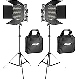 NEEWER 2 Pack Bi Color 660 LED Video Light and Stand Kit: (2) 3200-5600K CRI 96+ Dimmable Light with U Bracket and Barndoor,