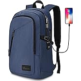 Mancro Laptop Backpack, 15.6 inch Business Backpack Water Resistant Laptops Backpack for Men Women Travel Backpack with USB Charging Port(Blue, 15.6 inch)