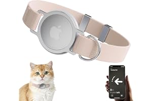 ZOWPET AirTag Cat Collar, Ultra Elastic Cat Tracker Collar with Apple Air Tag Holder, [Lightweight & Scratch Resistant] Stepless Adjustable GPS Pet Tracking Collars for Cats Kittens (Khaki)