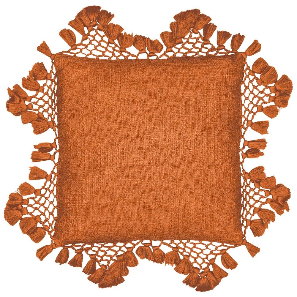 furn. Yard Anko Cushion Cover – Textured Cotton with Macramé Tassel Trim (Pecan – 45 x 45cm)