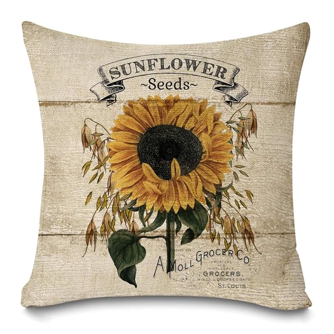 Faromily Rustic Farmhouse Sunflower Throw Pillow Covers Vintage Wood