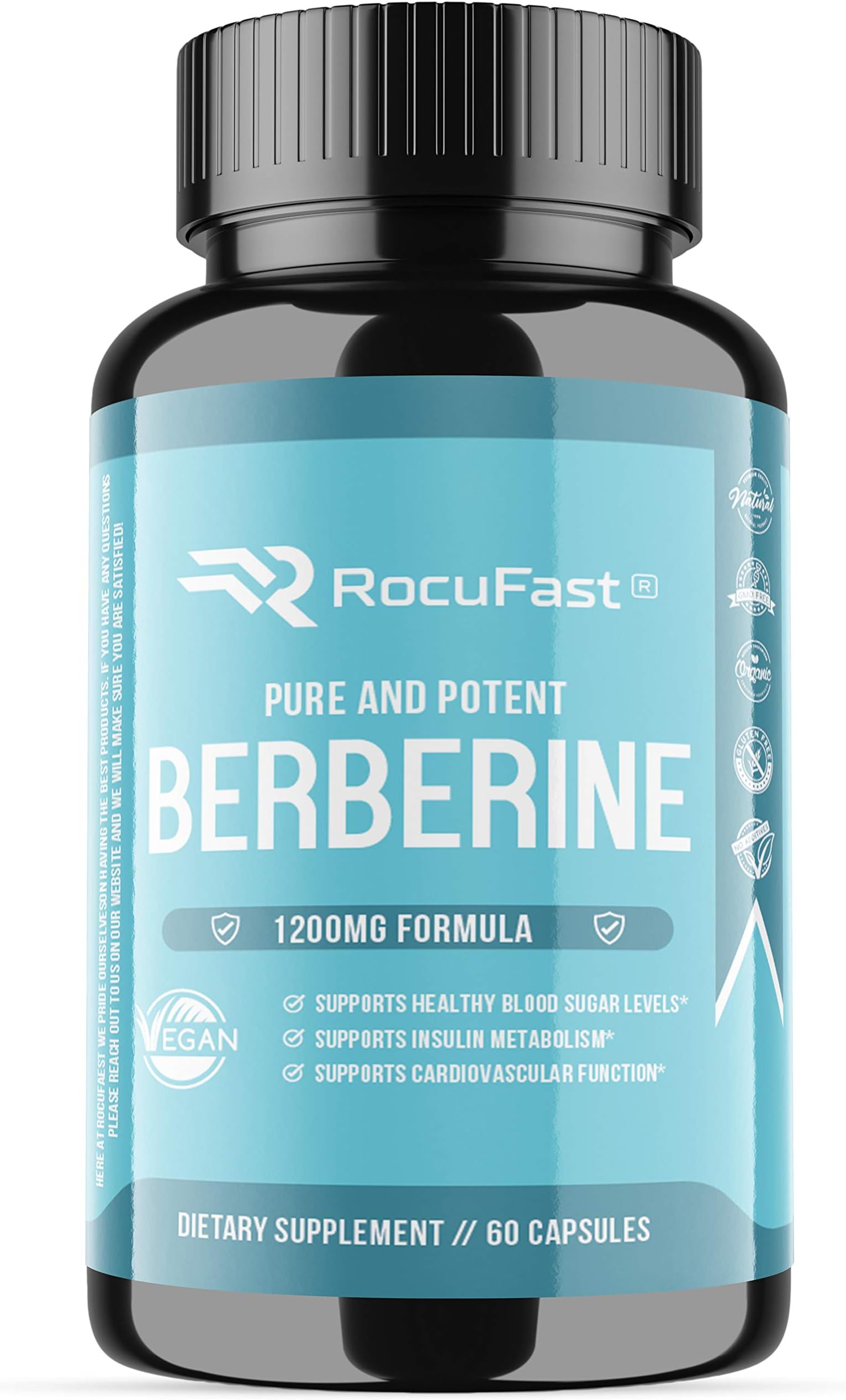Rocufast Berberine 1200mg HCL Supplement for Gastrointestinal Function Glucose Support Blood Sugar Support Insulin Level Support Cardiovascular Support and Immune Aid Function 60 Count