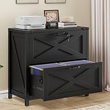 Lateral File Cabinet with 2 Large Drawers, Farmhouse File Cabinet with Lock for Letter/Legal/A4 Size Hanging Files, Wood File Storage Cabinets Printer Stand for Home Office Cabinets, Rustic Black