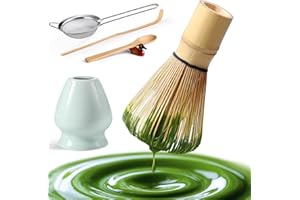 STYLISHT Matcha Whisk Set,MatchaSet with Bamboo Matcha Whisk and Ceramic Holder,Bamboo Scoop+Wooden Spoon,Scoop Holder,Sifter-Complete Matcha Tea Set,6 Pcs Matcha Kit,Tools for Matchas Ceremonial Grade Kit