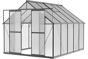 HOLYMUSS 8x10 FT Polycarbonate Greenhouse, 6FT Added Wall Height Green House, 2 Vent Windows Aluminum Greenhouses for Outdoors Heavy Duty, Walk-in Backyard Greenhouse Shed, Black