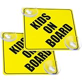 GEEHUA Kids on Board Car Safety Signs, 2 PCS 5"x5" Warning Car Sign Stickers with Double Suction Cups Baby in Car Sticker Marks for Car Window Cling Reusable Durable Decal