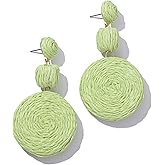 Statement Raffia Boho Round Dangle Ball Earrings - Cute Handmade Summer Bohemian Dangling Jewelry for Women