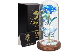 WOKEISE Light Up Rose Butterfly in Acrylic Dome,Birthday Gifts for Women, Anniversary Flower Lighted Roses Gifts for Women,Wife,Mom, Grandma,Girlfriend,Teenage Girls,Sister-Blue