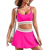 Aleumdr Womens High Waisted Bikini Sets Two Piece Tummy Control Swim Skirt Color Block Skirted Swimsuit 2025