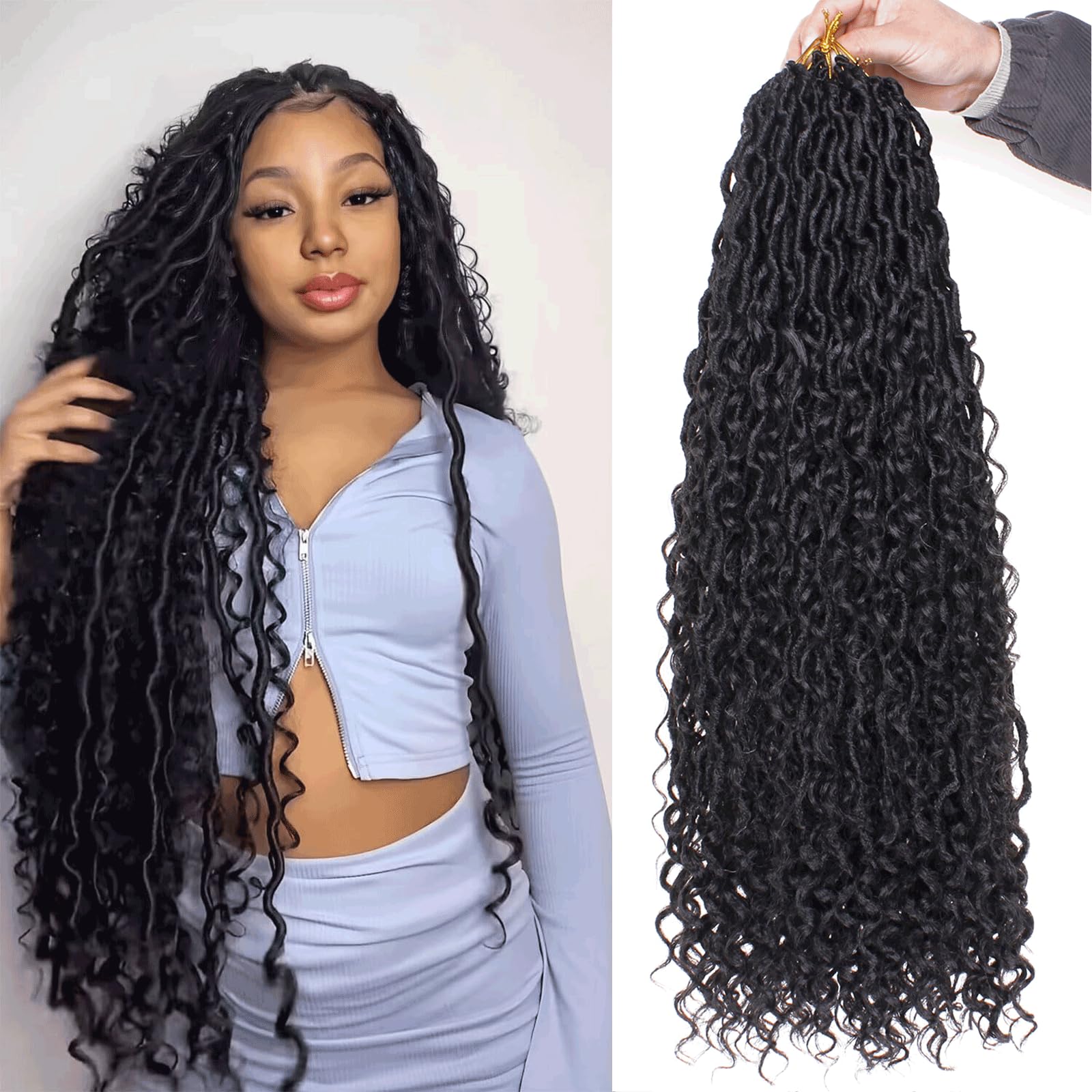 Xtrend 30Inch 8 Packs River Faux Locs Crochet Hair 12Strands/pack Wavy With Curly Hair Pre-looped Synthetic Bohemian Faux Locs Crochet Braids Hair Extensions 1B#… — image 1