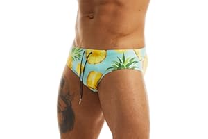 MIZOK Men's Sexy Bikini Swim Briefs Quick Dry Printed Swimsuit Beach Swimwear with Drawstring