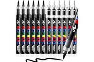 Diyeever 6 Black +6 White Paint Pen, Brush Tip Acrylic Paint Markers for Rock Painting, Wood, Glass, Ceramic, Canvas, Fabric,